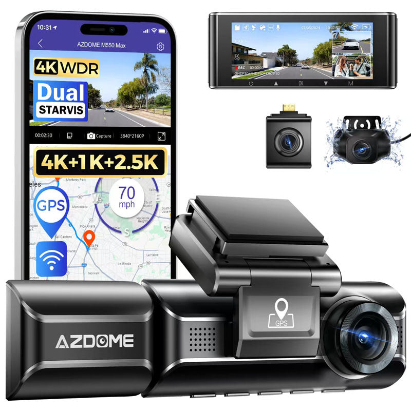 Triple Lens Car Dash Camera with WiFi GPS 4K Recording
