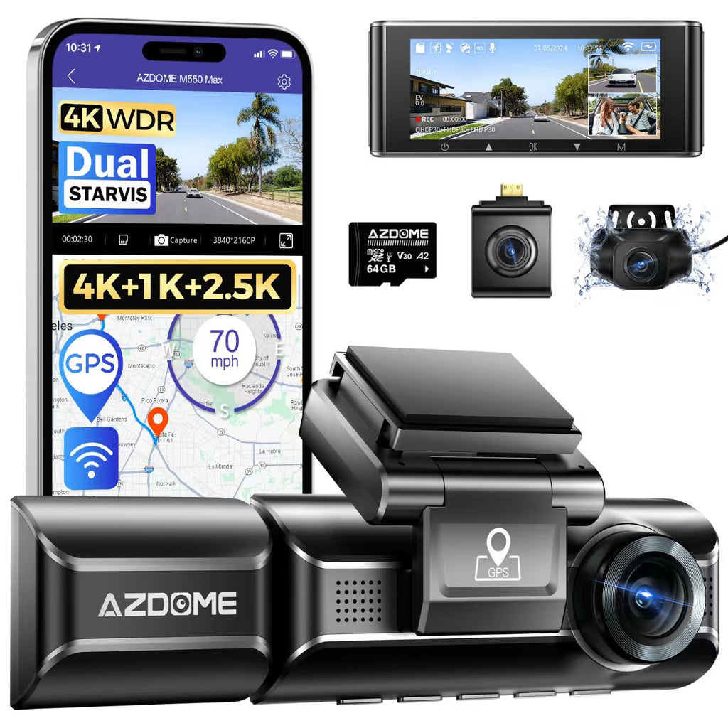 Triple Lens Car Dash Camera with WiFi GPS 4K Recording