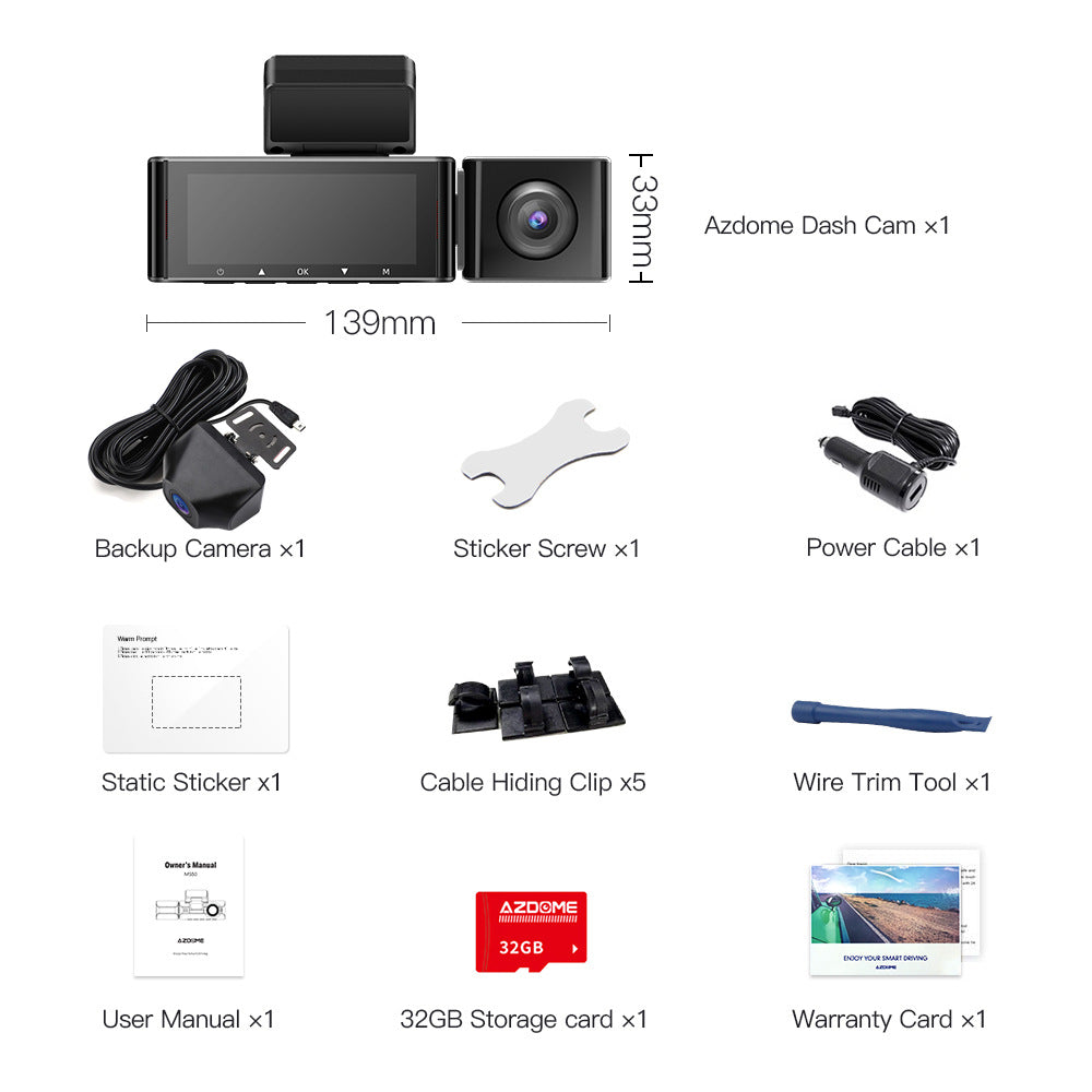 Triple Lens Car Dash Camera with WiFi GPS 4K Recording