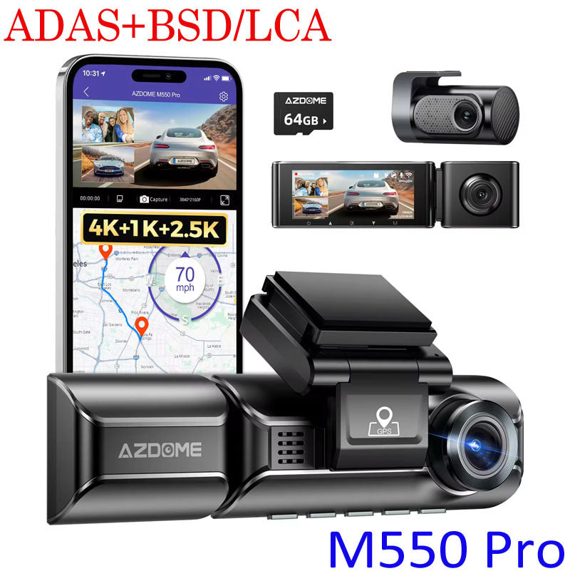 Triple Lens Car Dash Camera with WiFi GPS 4K Recording