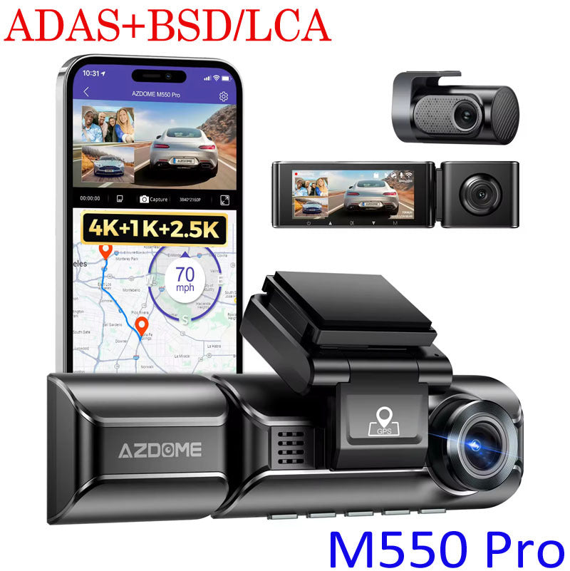 Triple Lens Car Dash Camera with WiFi GPS 4K Recording