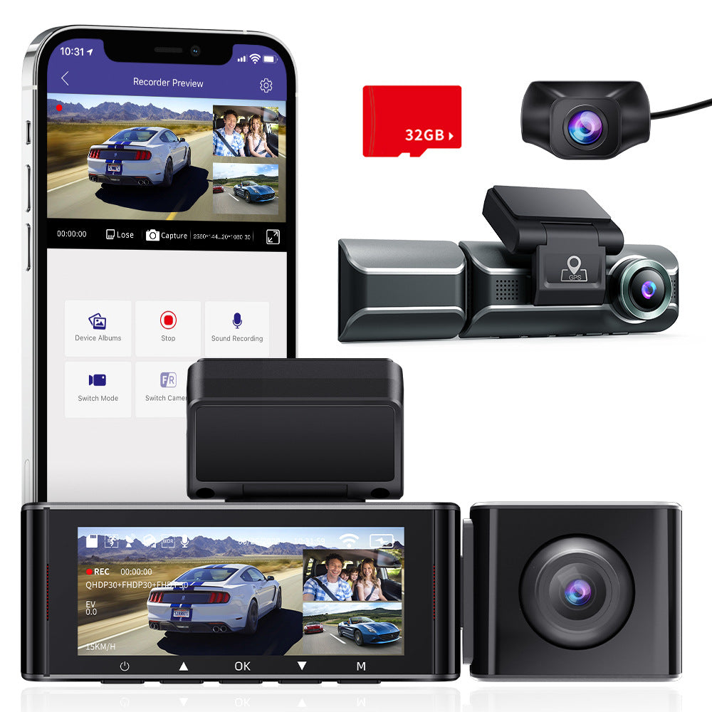 Triple Lens Car Dash Camera with WiFi GPS 4K Recording