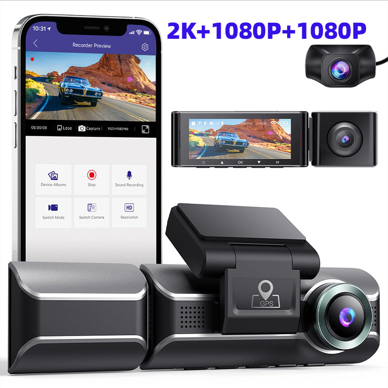 Triple Lens Car Dash Camera with WiFi GPS 4K Recording